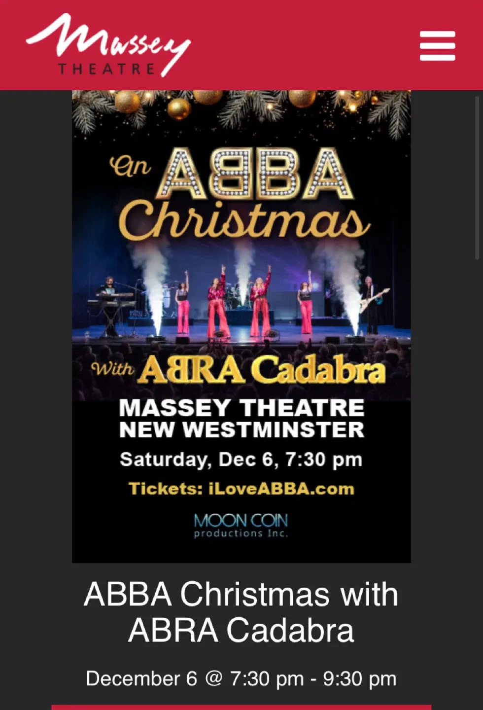 ABBA Christmas with ABRA Cadabra - Massey Theatre Ticket
