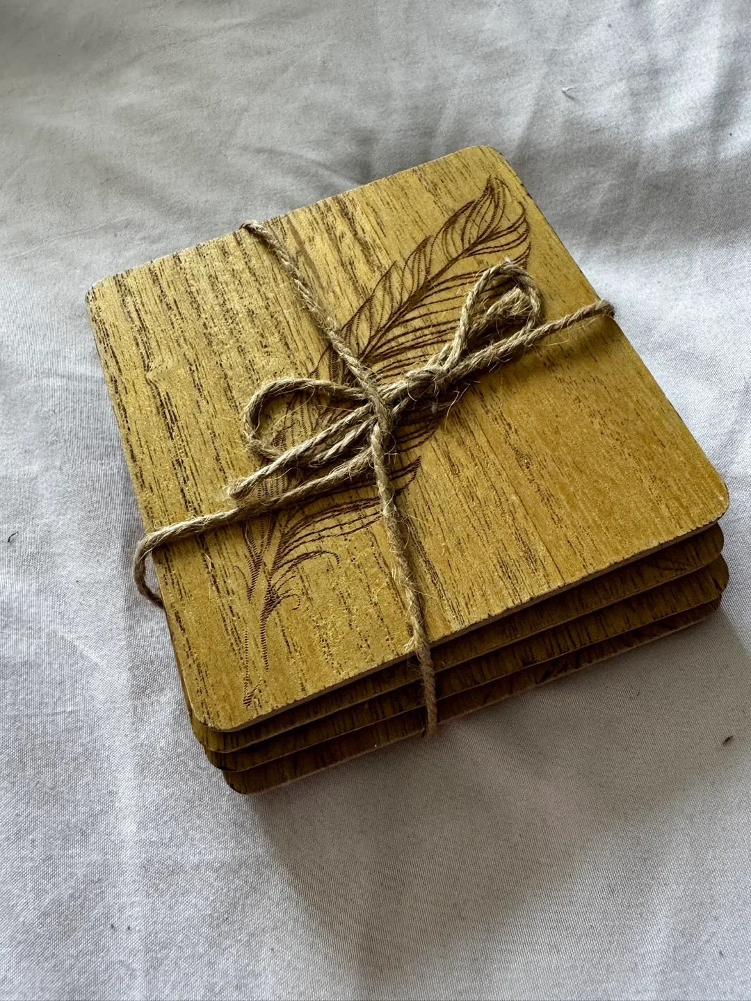 Set of 4 Wooden Feather Coasters