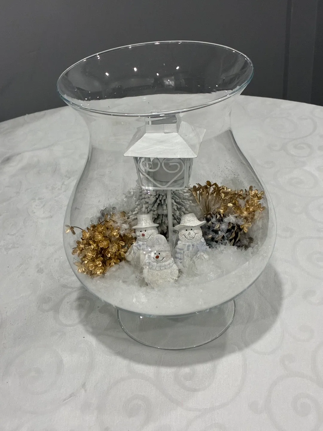 Snowman Winter Scene in Glass Vase