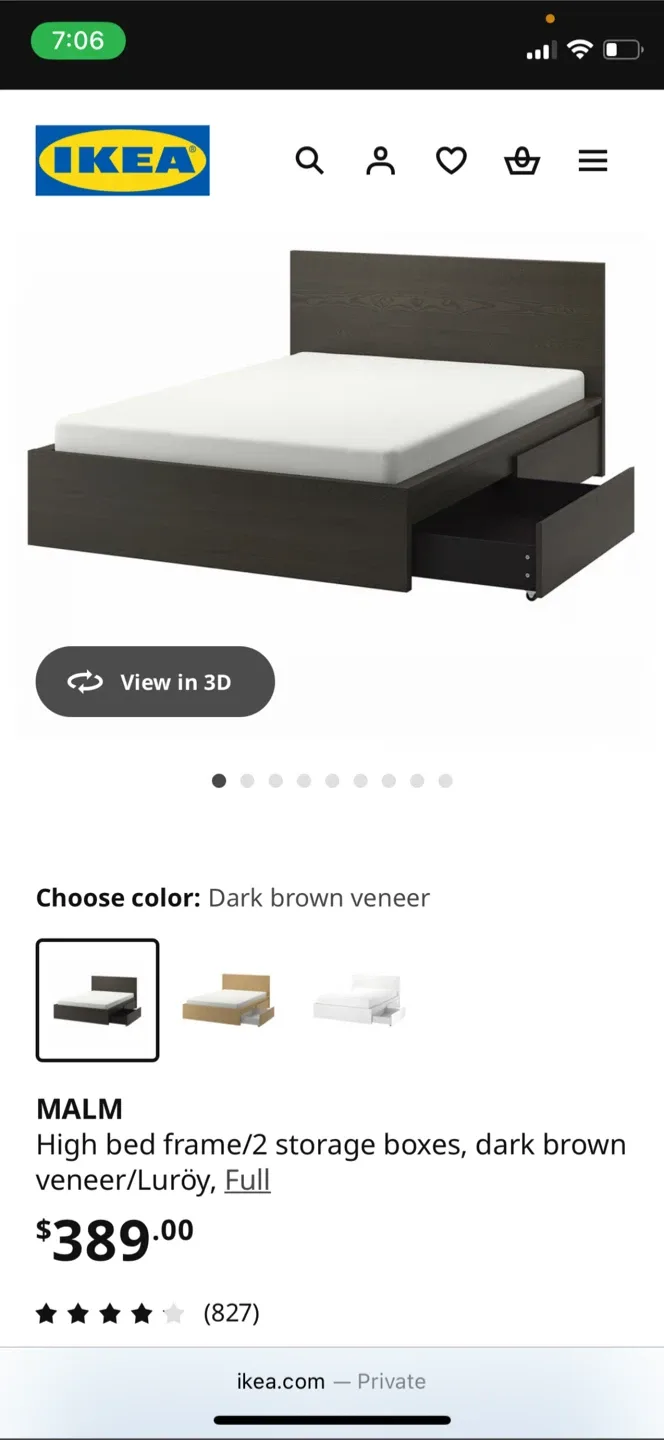 IKEA MALM Full Bed Frame w/ Storage - Dark Brown image indicator(2)