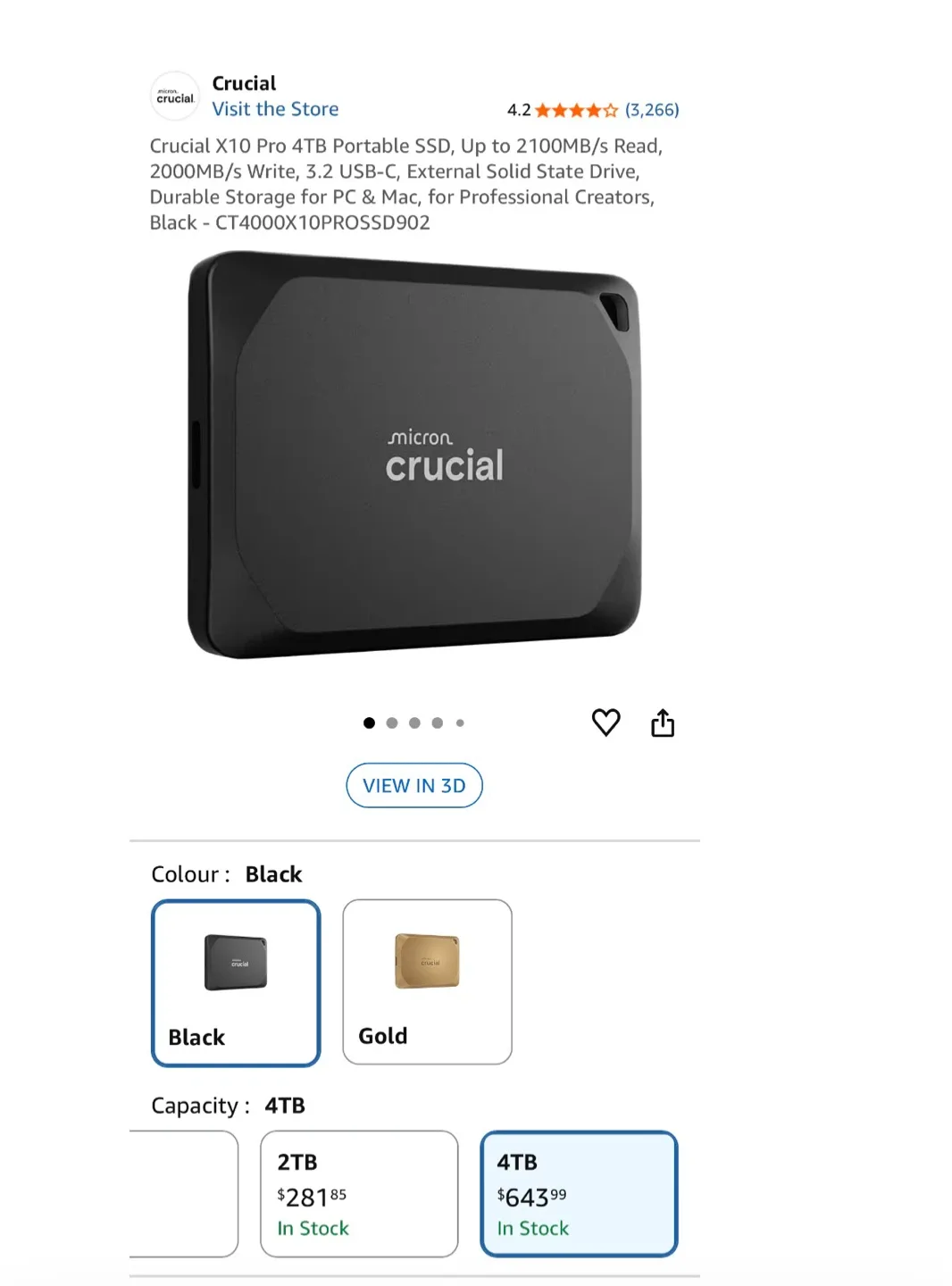 Crucial X10 Pro 4TB Portable SSD - Black