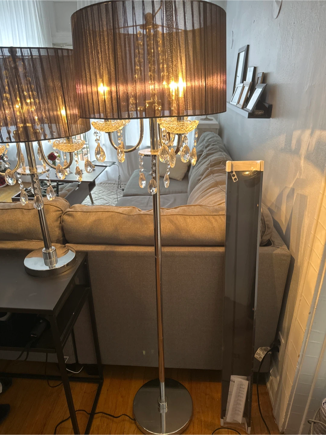 Elegant Black Shade Crystal Chandelier Floor Lamp - photo 3
