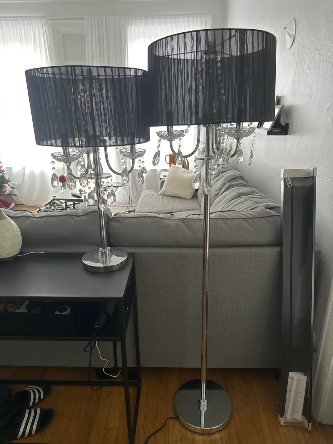 Elegant Black Shade Crystal Chandelier Floor Lamp