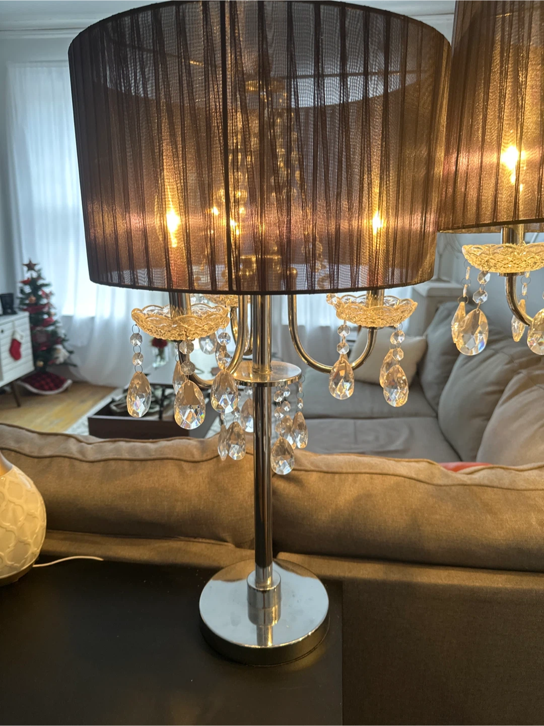 Elegant Black Shade Crystal Chandelier Floor Lamp - photo 2