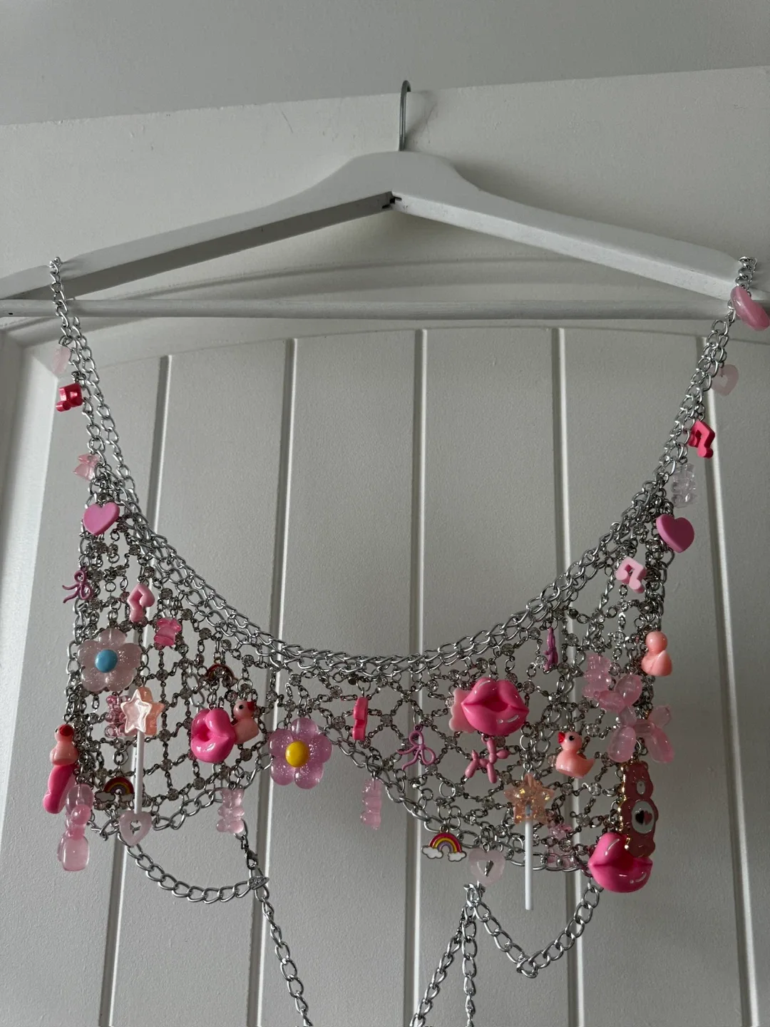 Silver Chain Top with Pink Charms