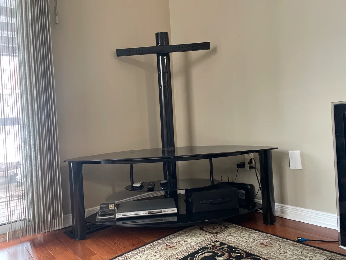 Black Glass Corner TV Stand with Mount image indicator(2)