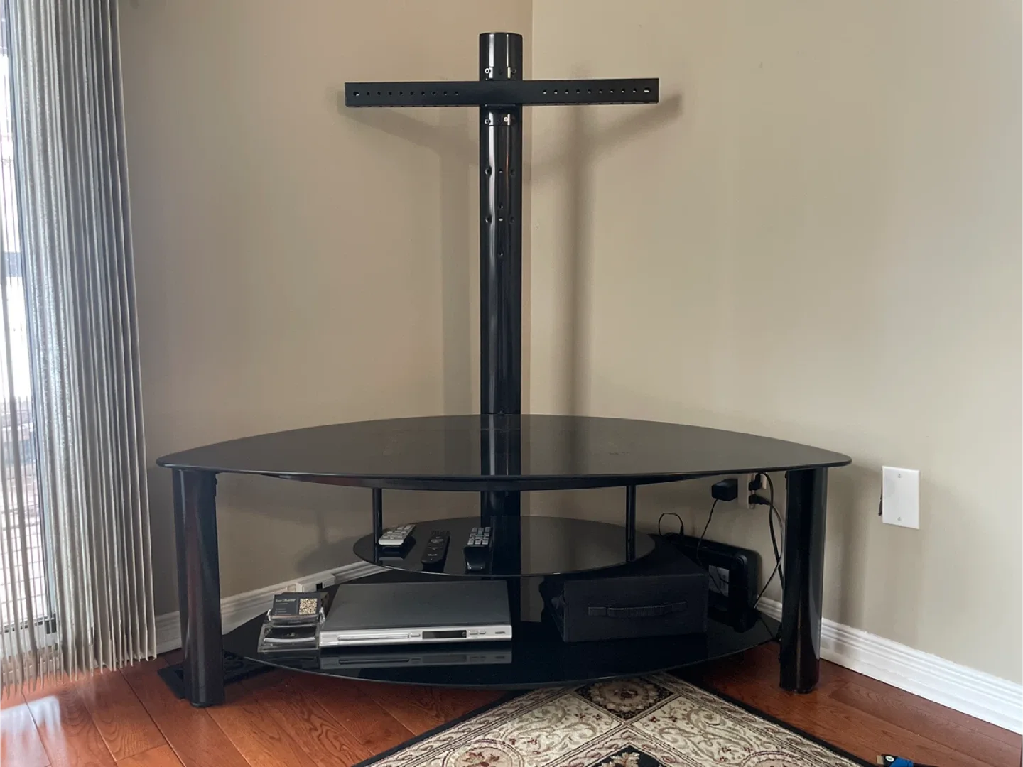 Black Glass Corner TV Stand with Mount