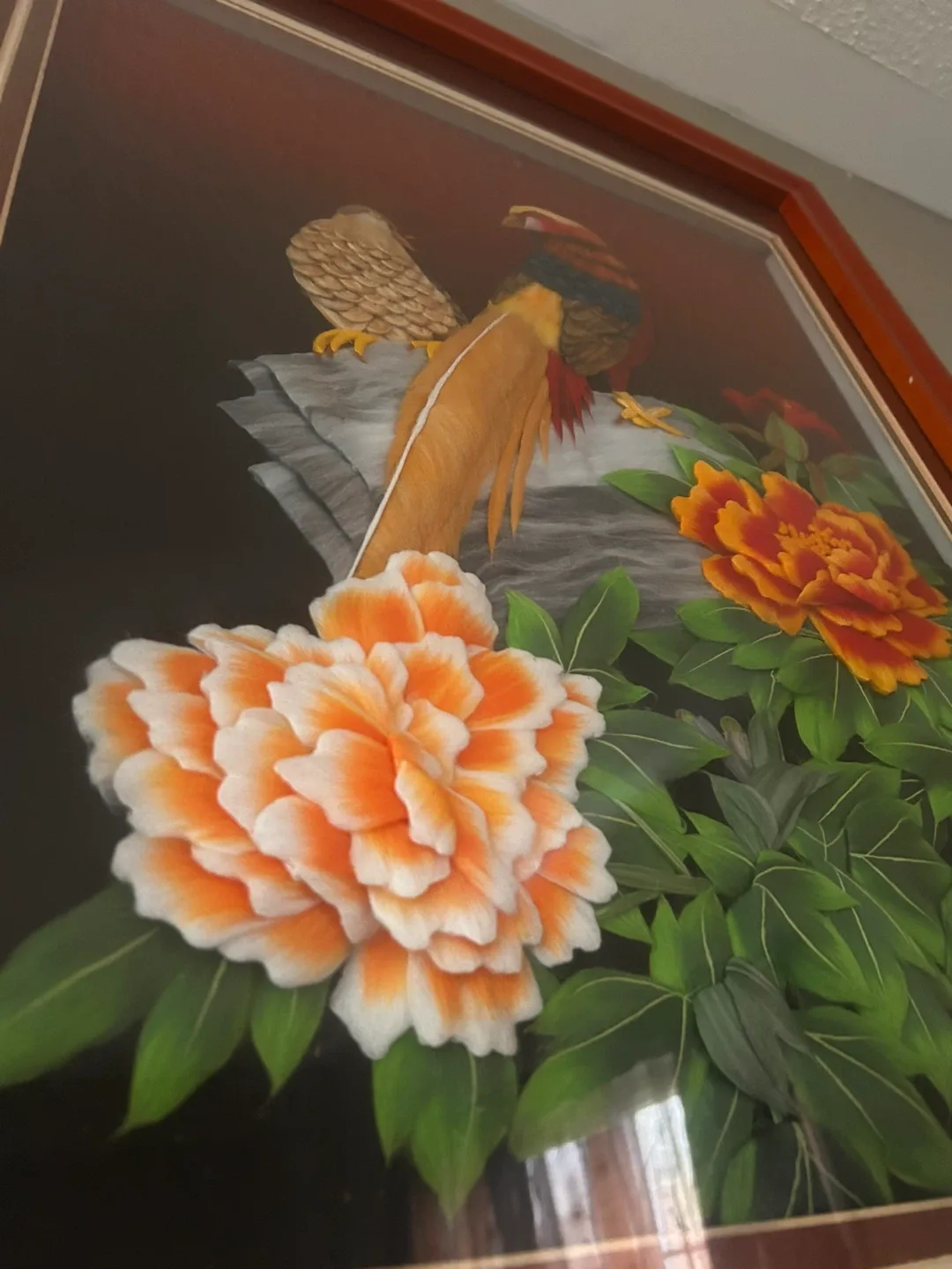 Framed Floral & Bird Art real feather art