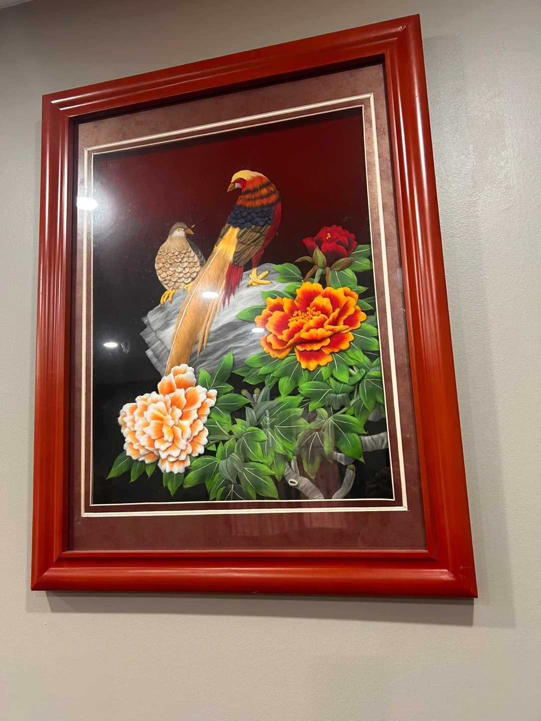Framed Floral & Bird Art real feather art image indicator(2)
