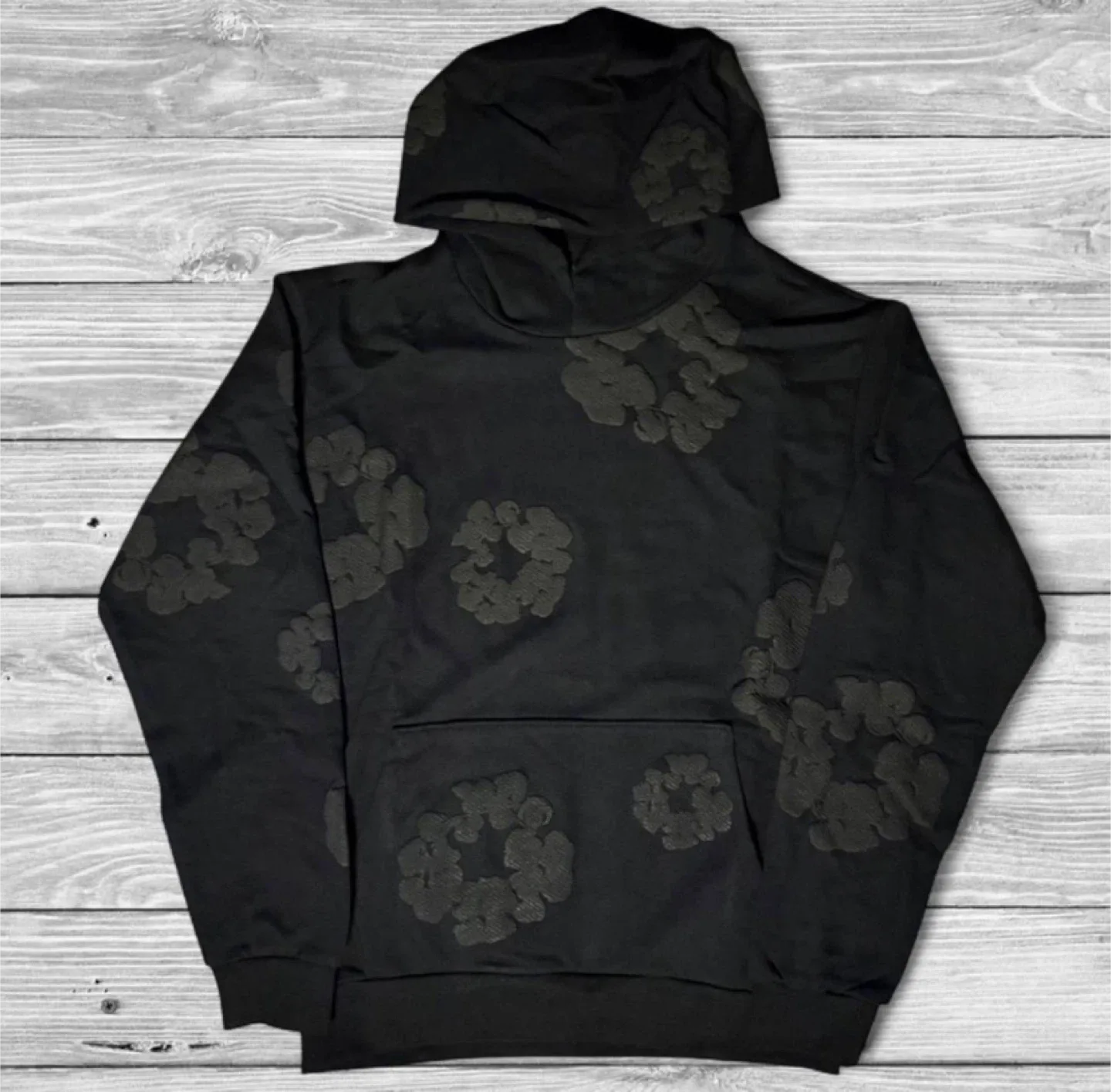 Denim Tears Black Cotton Wreath Hoodie - All Sizes