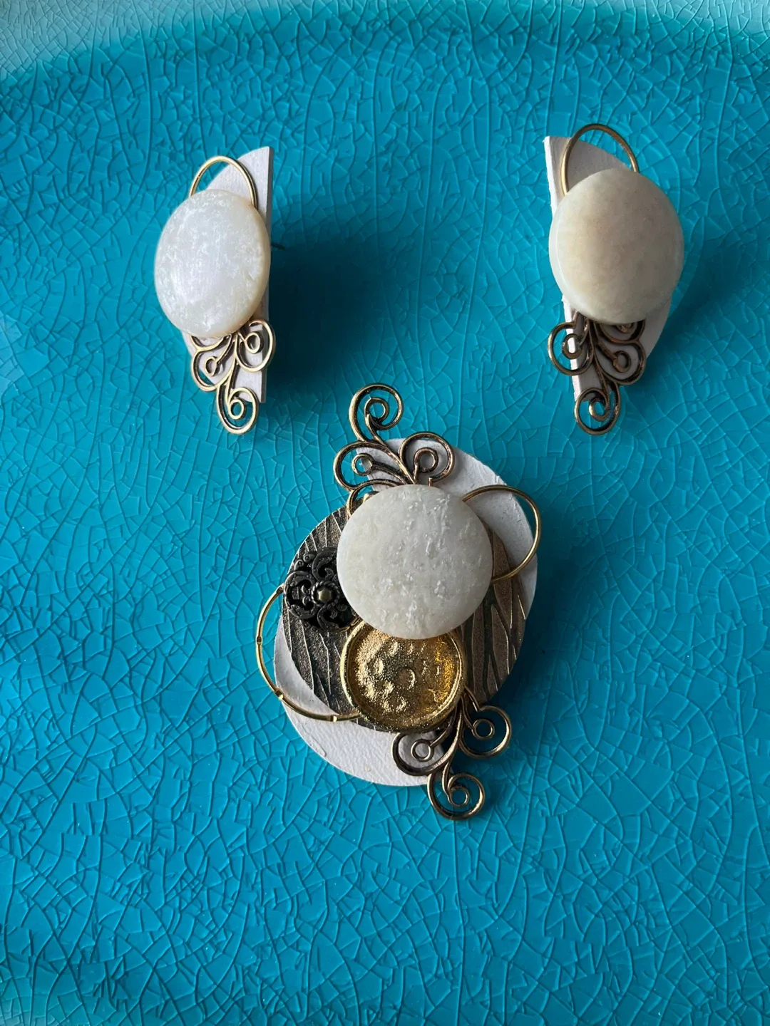 Hand Made Brooch & Earrings Set