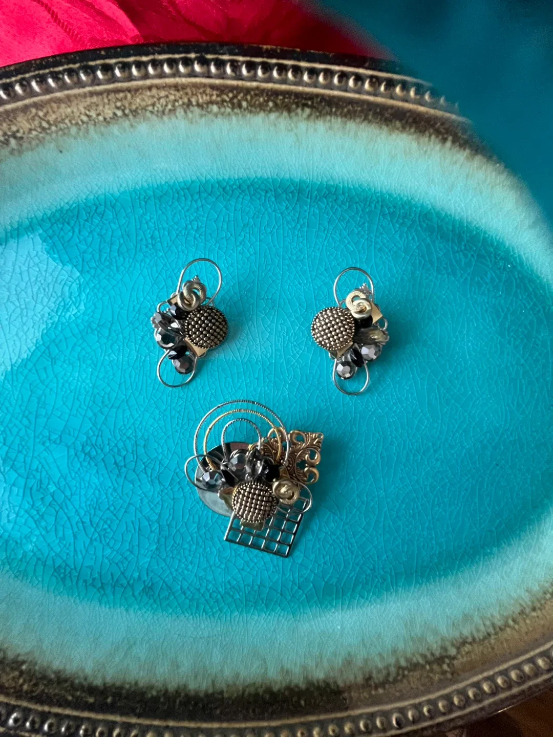 Hand Made Brooch and Clip-on Earring Set