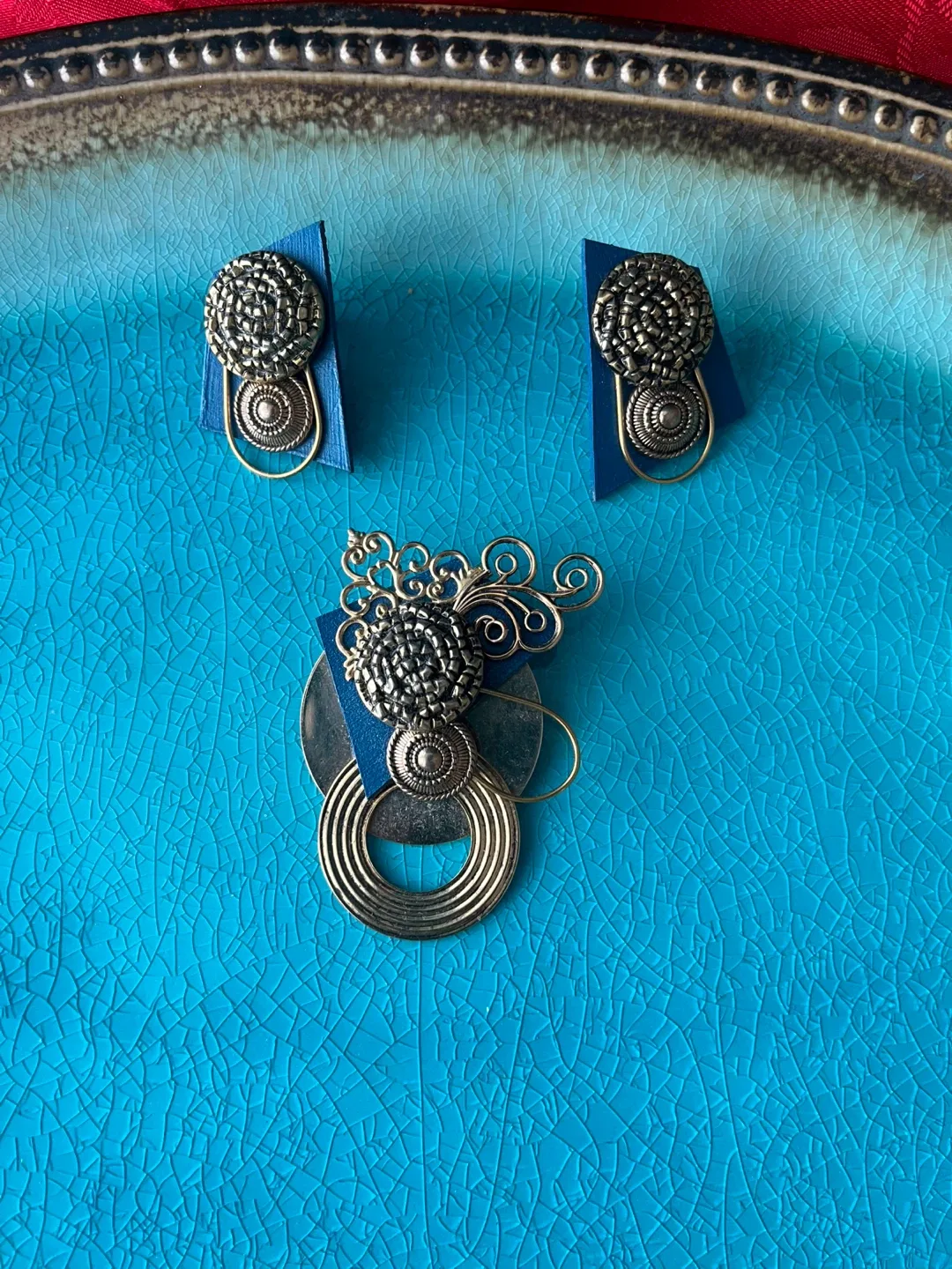 Hand Made Vintage Style Earrings and Brooch Set