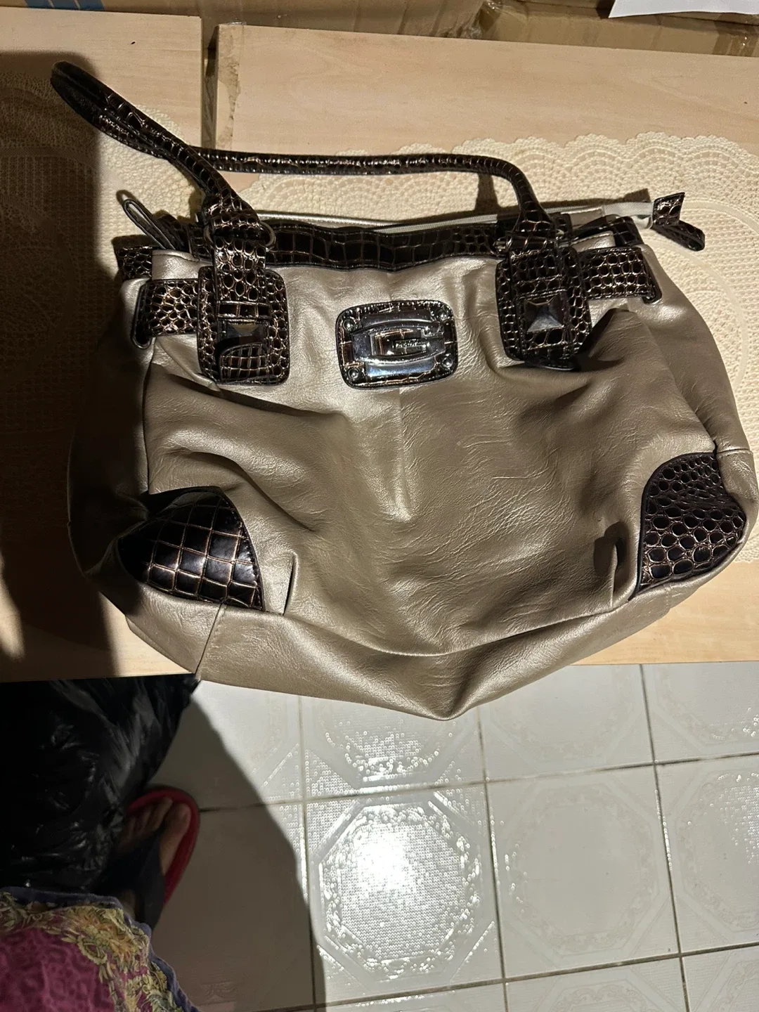 Guess Beige & Brown Tote Bag