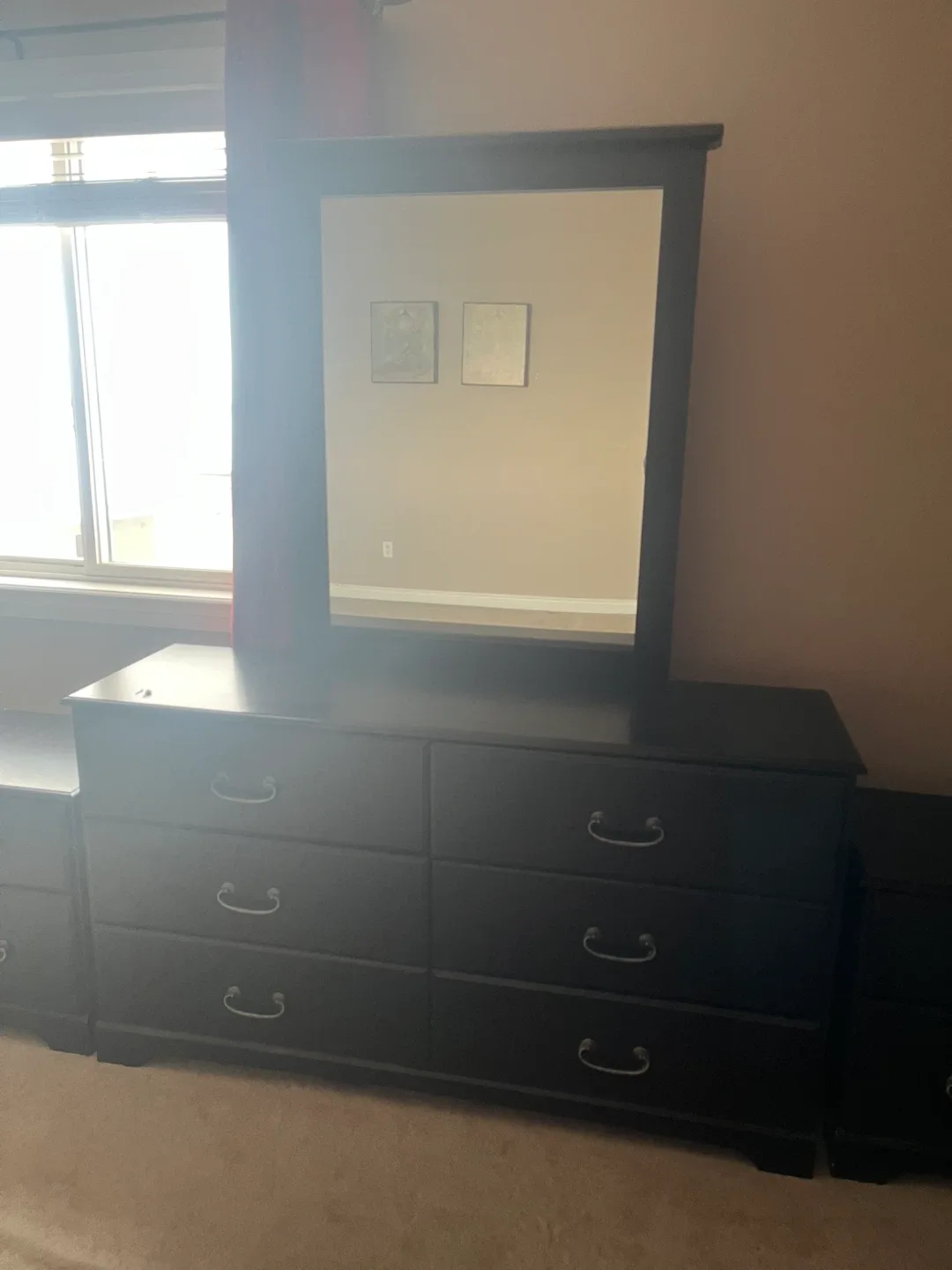 Black 2-Drawer Nightstand plus 6 drawers and mirror