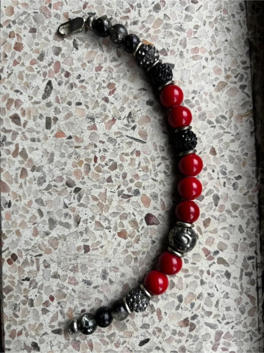 Red, Black, and Silver Beaded Bracelet image indicator(2)