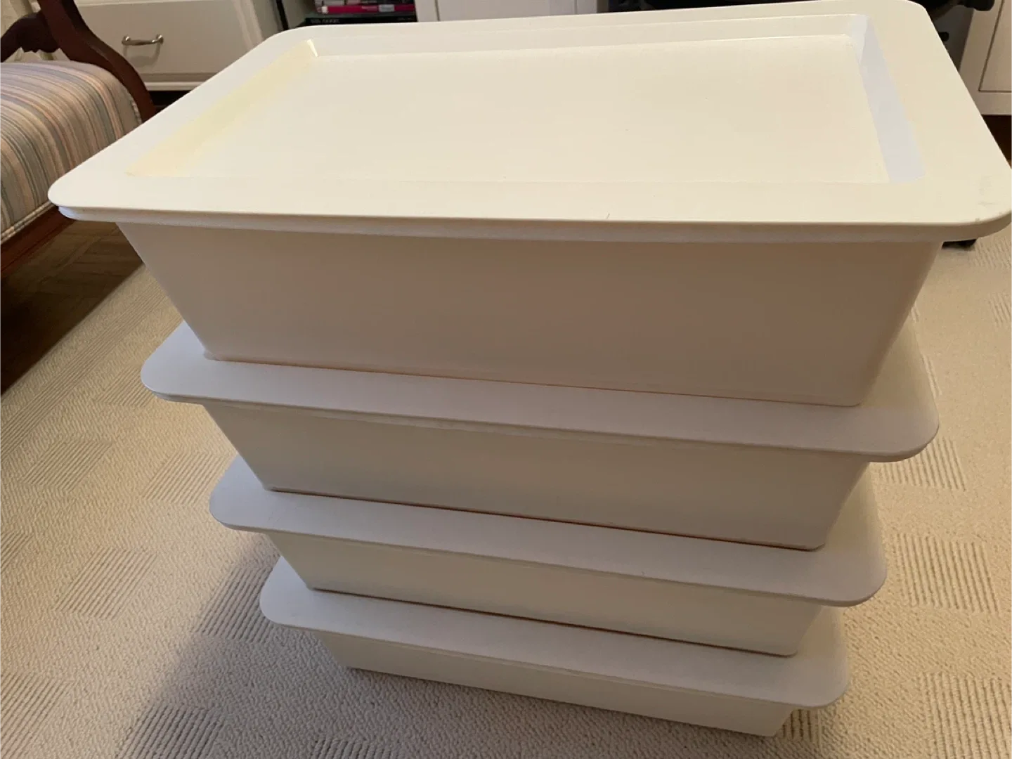 Set of 4 White IKEA Stackable Storage Boxes with Lids image indicator(2)