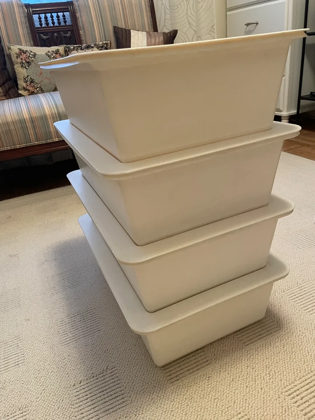 Set of 4 White IKEA Stackable Storage Boxes with Lids