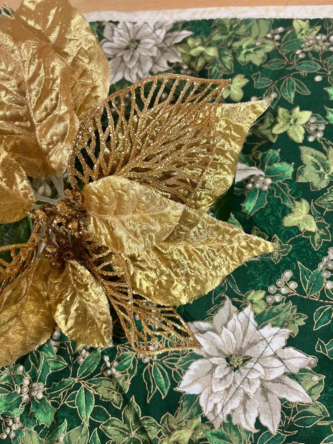 #Cleanout- Gold Poinsettia Floral Pick image indicator(4)