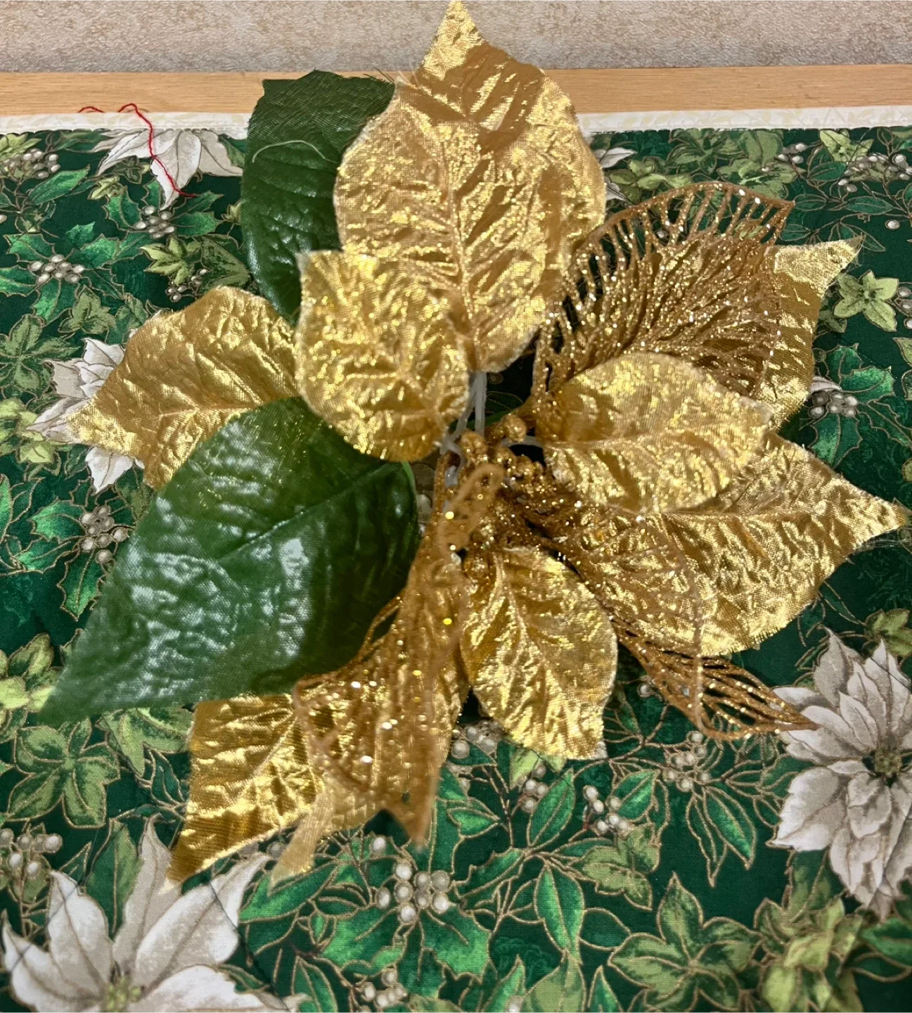 #Cleanout- Gold Poinsettia Floral Pick image indicator(2)