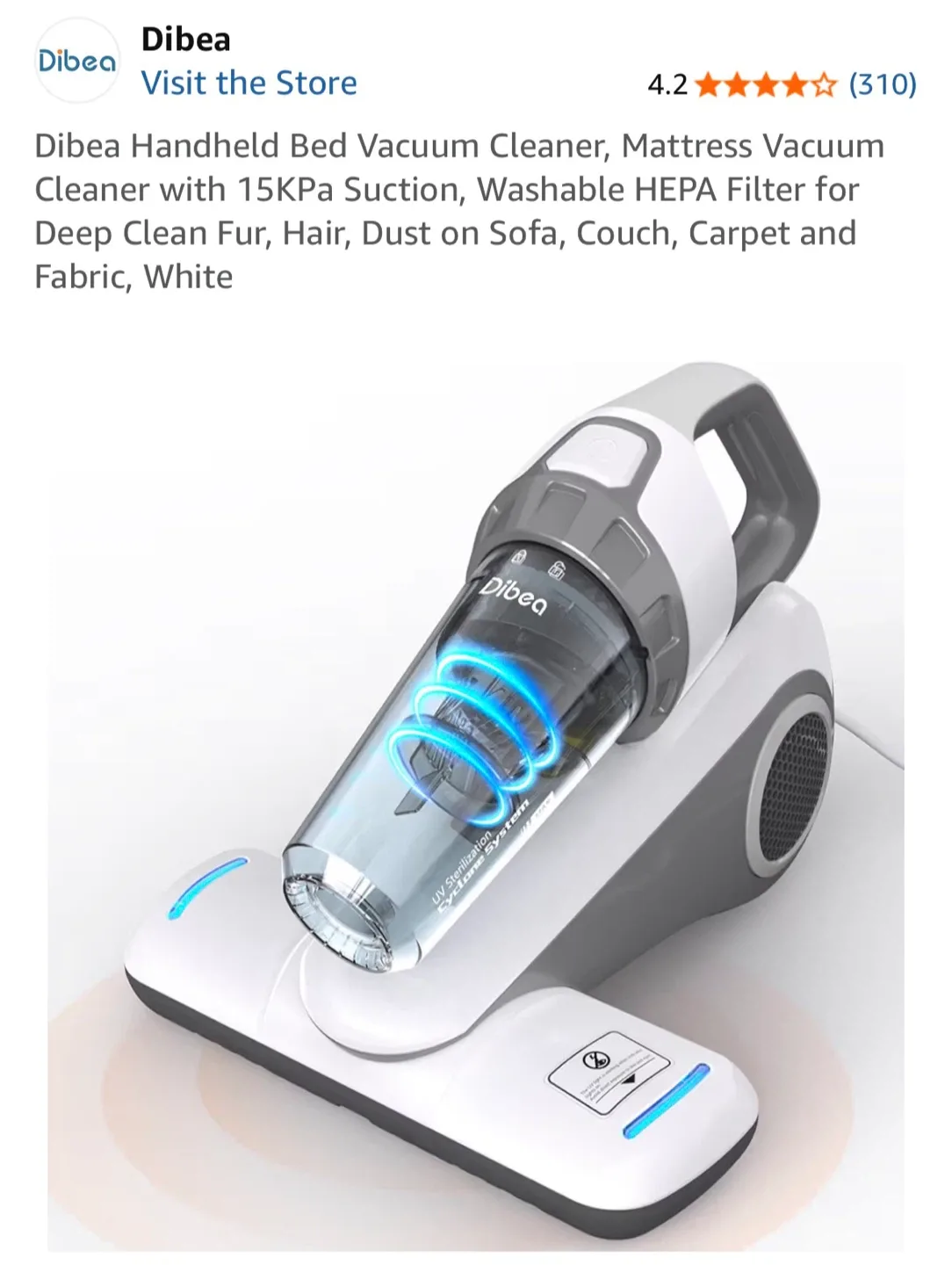 DIBEA Bed UV Vacuum Cleaner - Mattress / Couch Cleaner