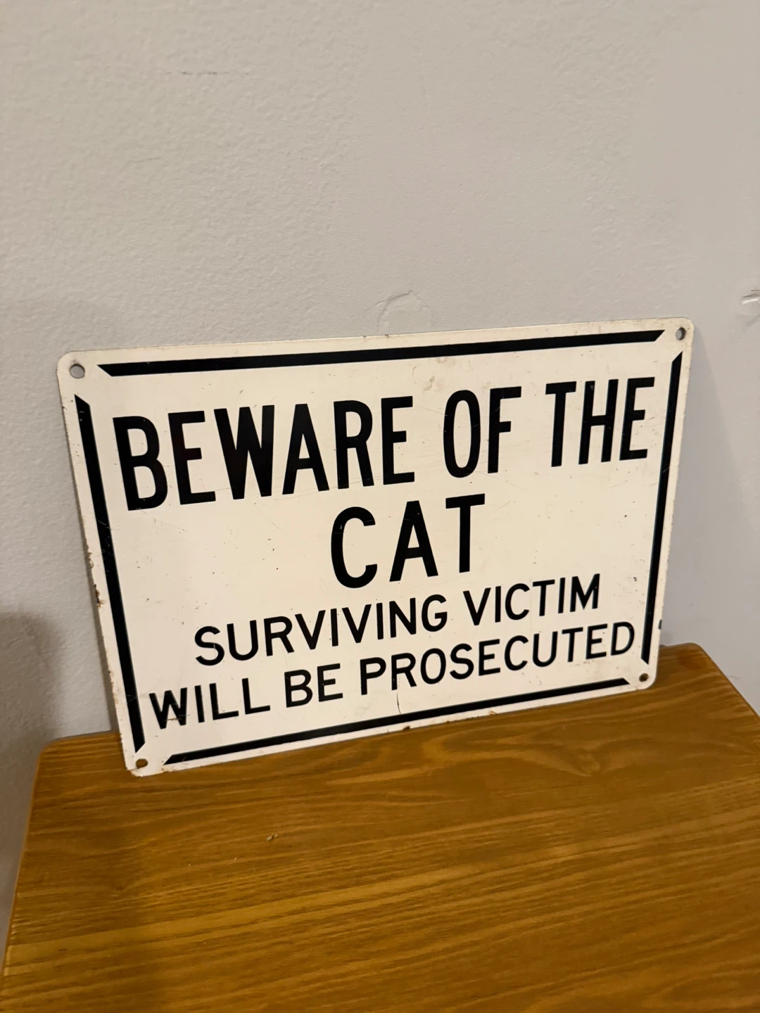 Beware of the Cat Metal Sign - photo 2