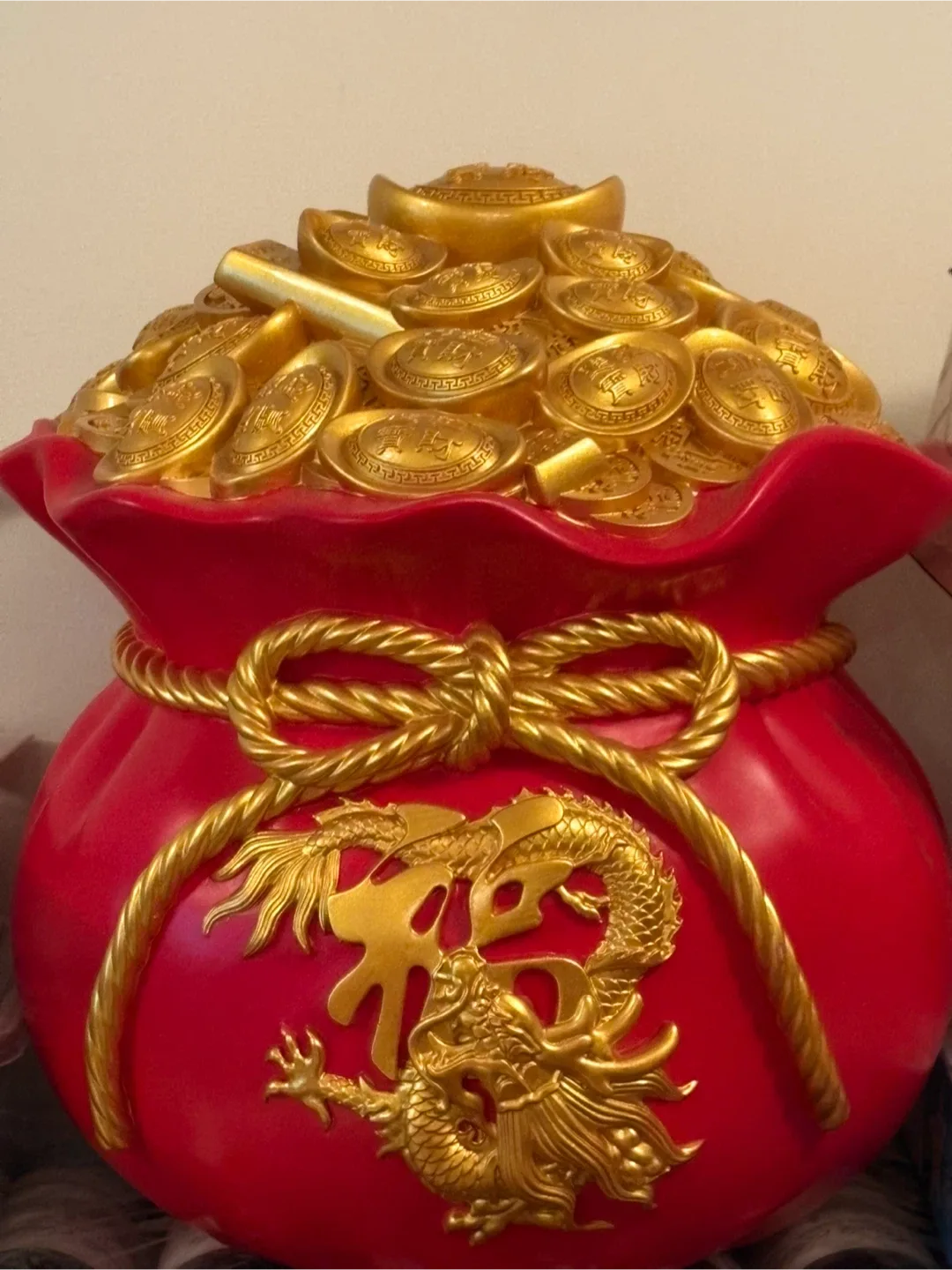 Red & Gold Lucky Money Bag Statue