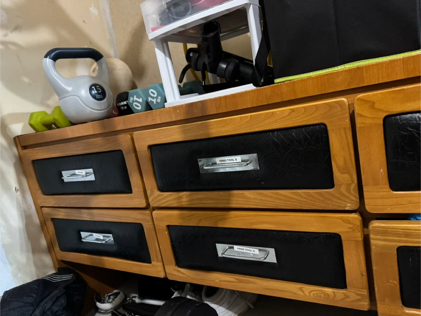 Wooden Dresser with Black Drawers