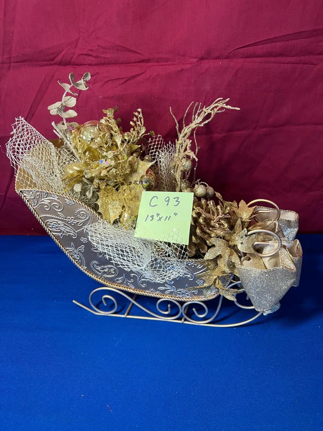Decorative Gold Sleigh Centerpiece, 13x11 inches