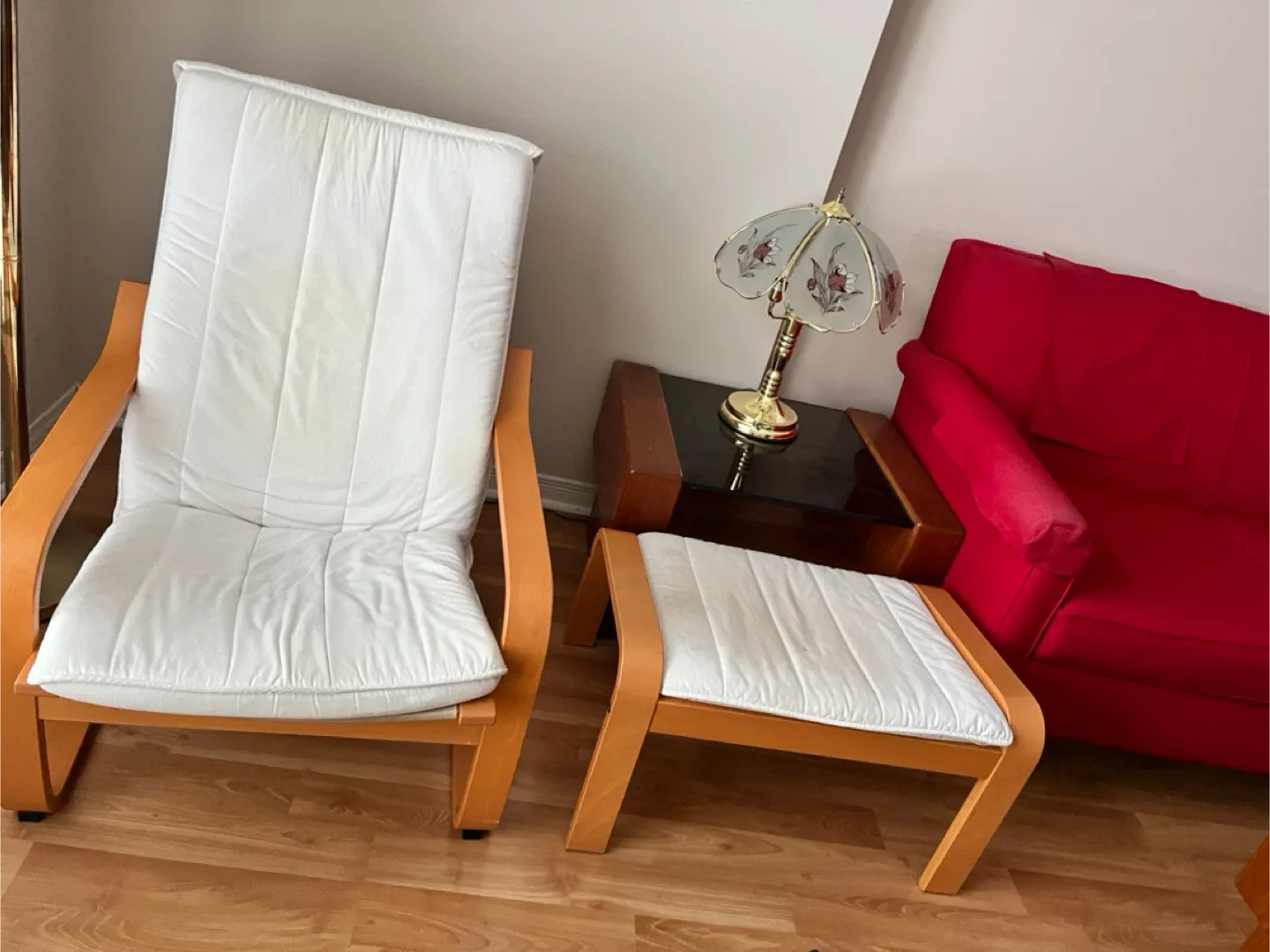 IKEA Poang Chair (4) and (2)Ottoman - White
