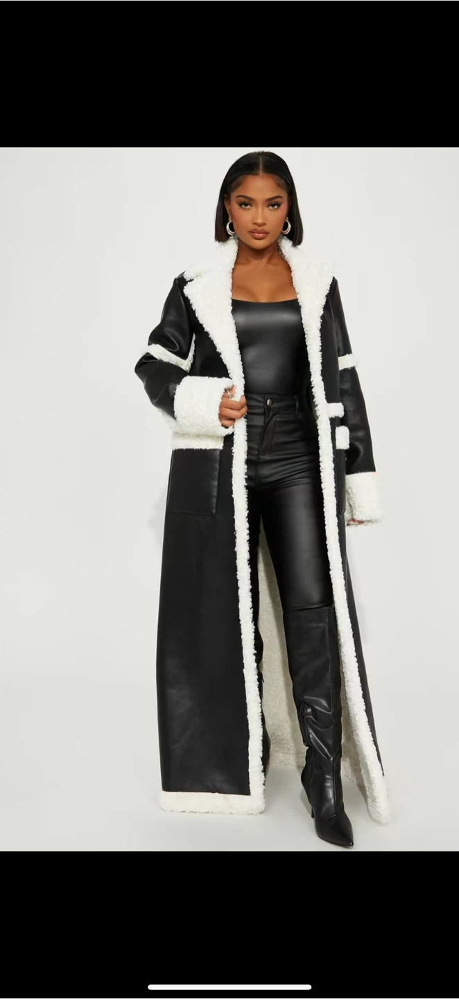 Black & White Faux Leather Trench Coat
