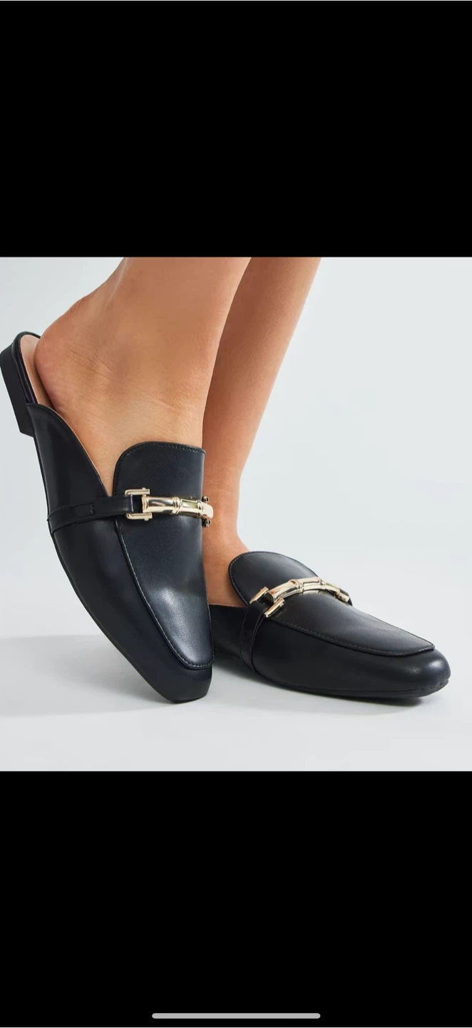 Black Mules with Gold Detail