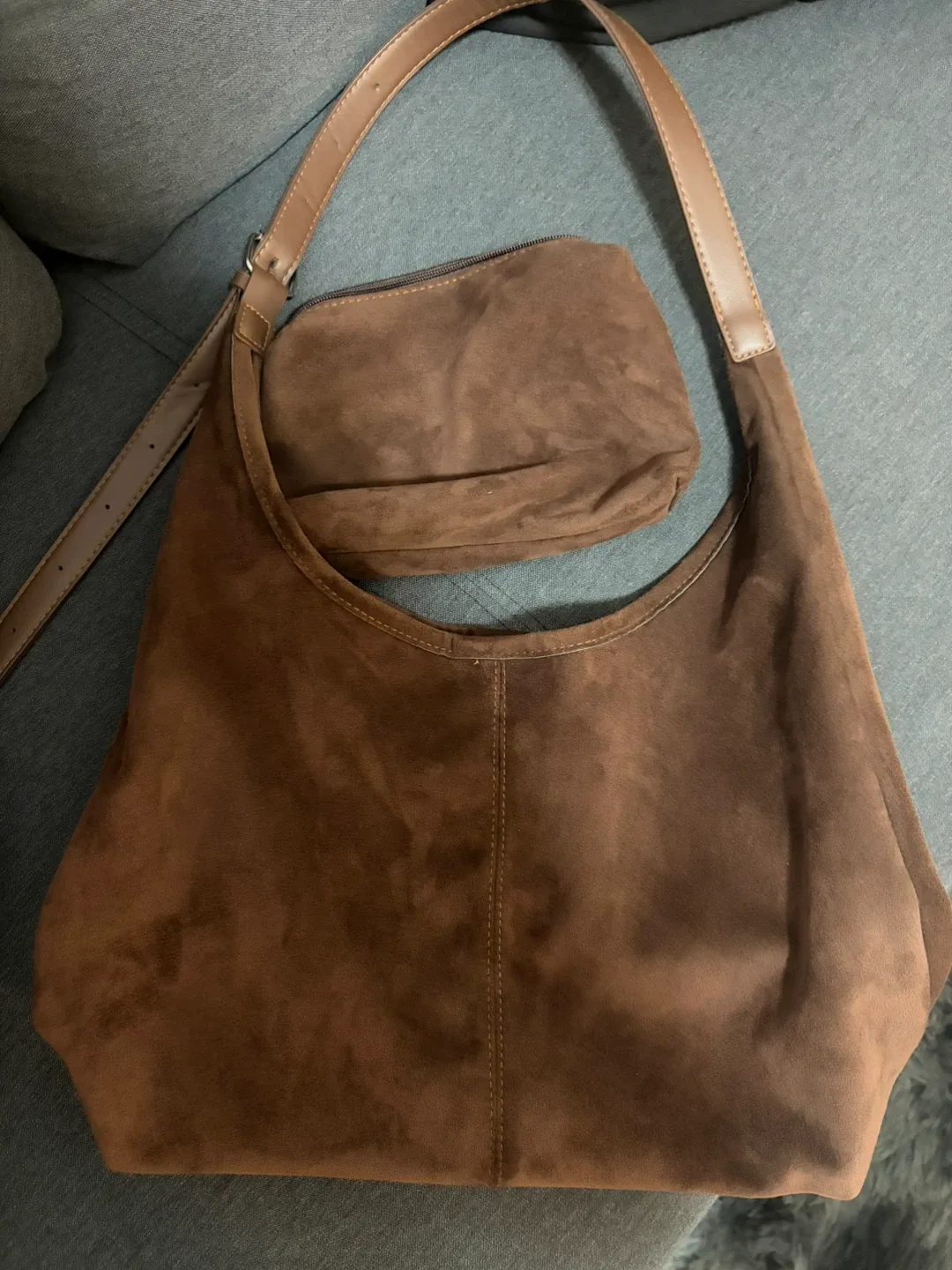 Brown Suede Shoulder Bag with Pouch image indicator(2)