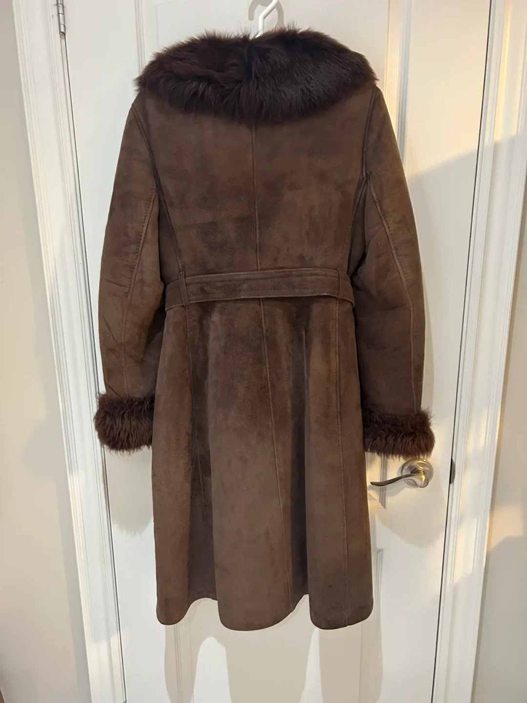 Suede faux fur trim coat image indicator(2)