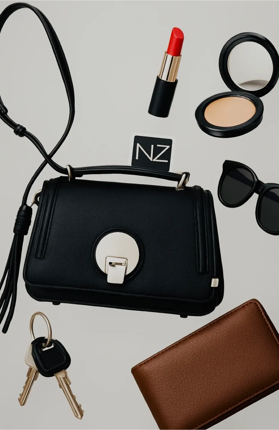 BNWT Inzi black clasp crossbody shoulder bag.