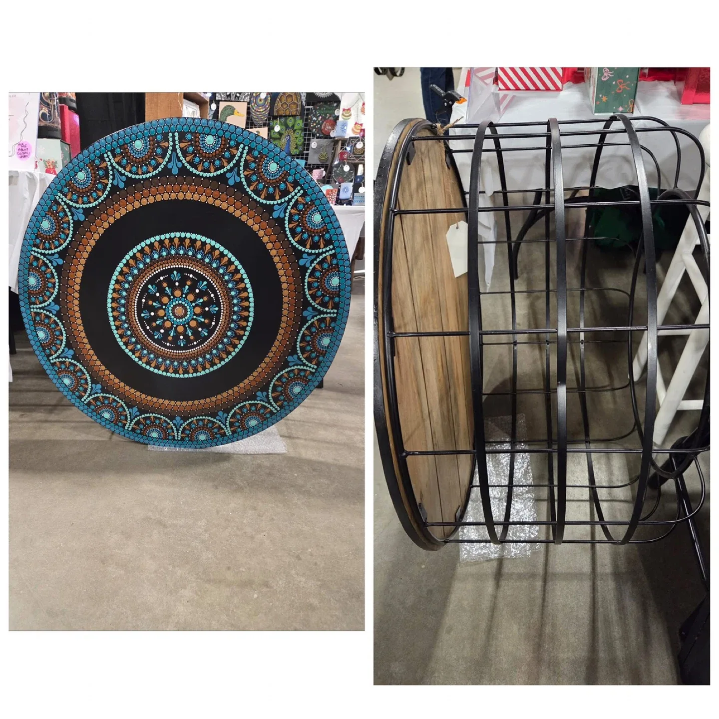 Hand-painted Mandala Table with Metal Base