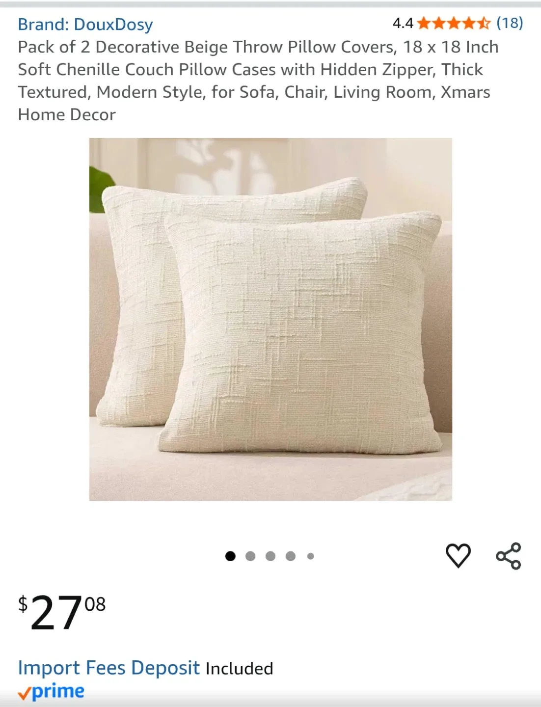 DouxDosy Beige Throw Pillow Covers (18x18 in)