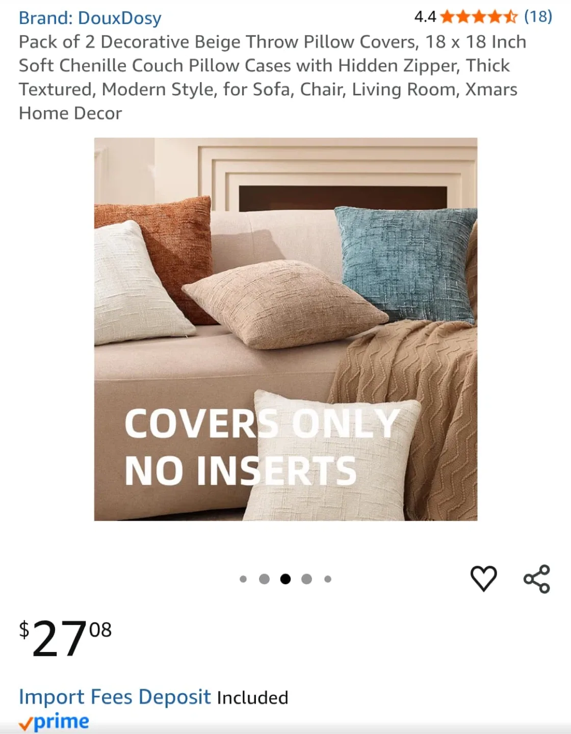 DouxDosy Beige Throw Pillow Covers (18x18 in) image indicator(2)