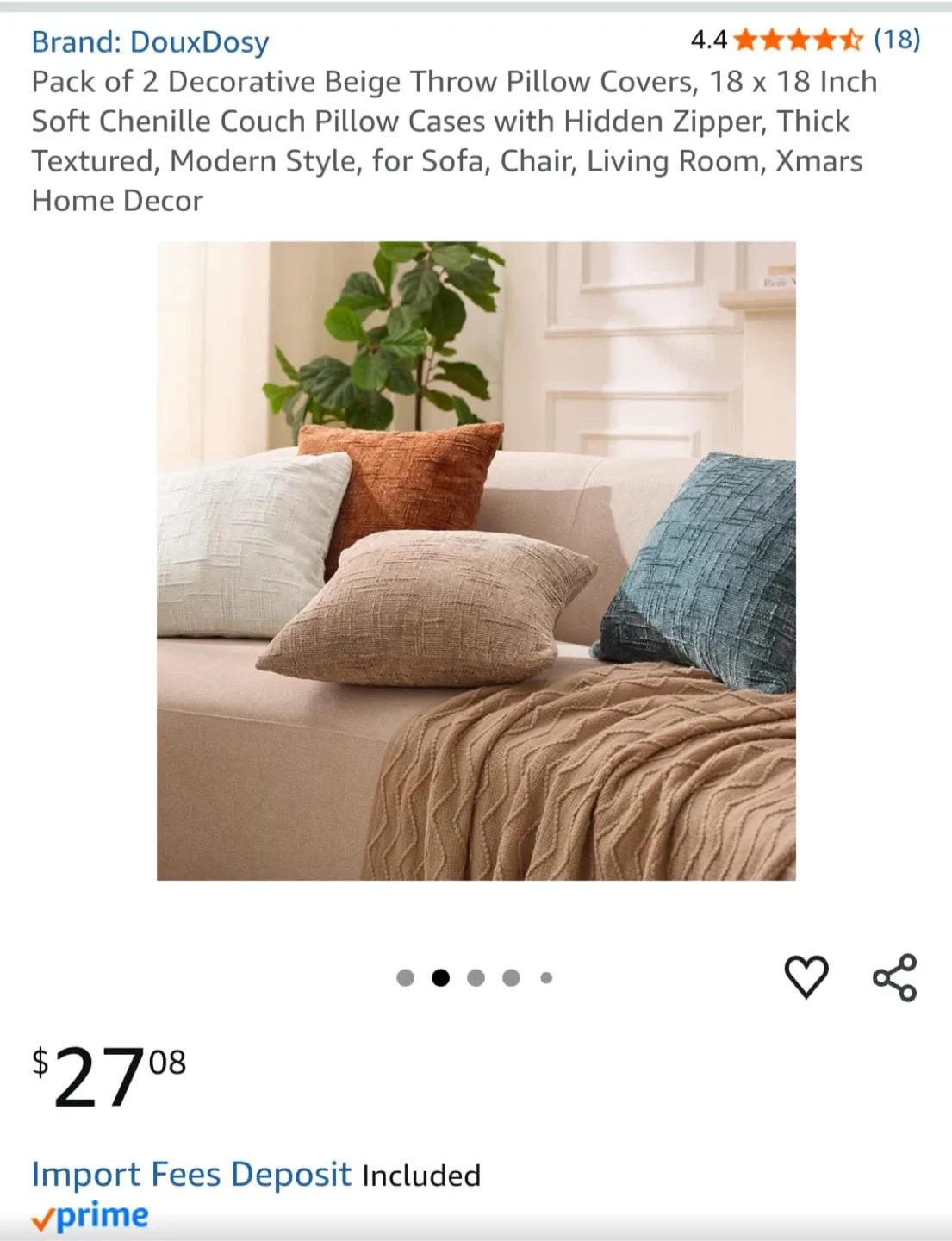 DouxDosy Beige Throw Pillow Covers (18x18 in) image indicator(3)