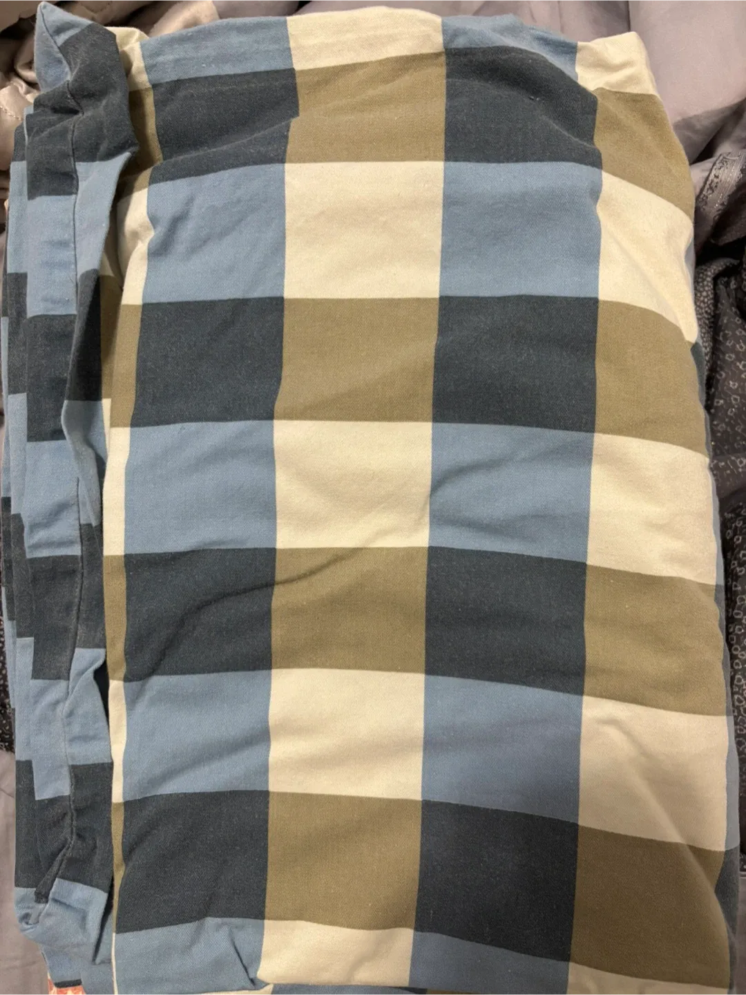 Checkered duvet Cover queen size - Blue, Beige, Brown