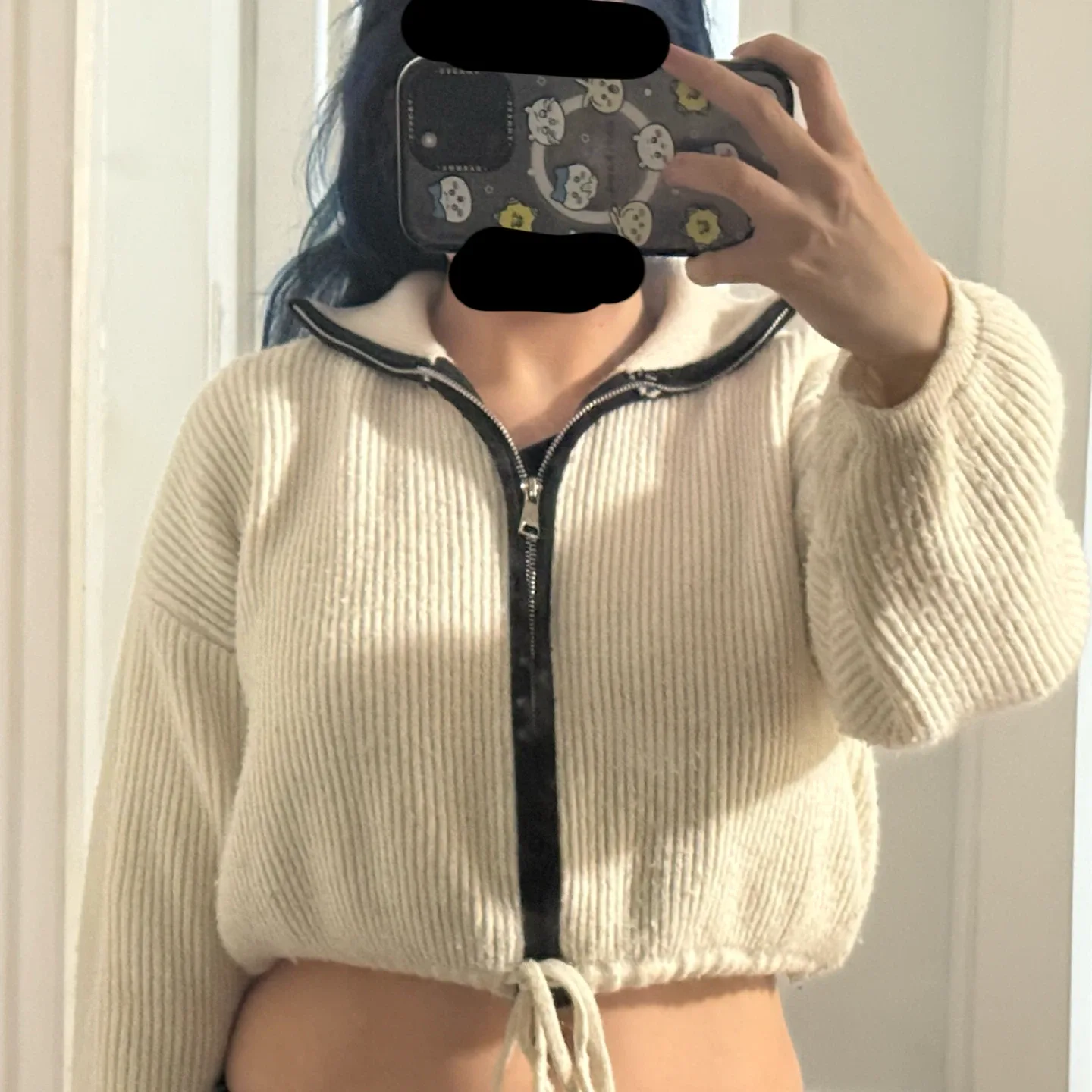 White Knit Zip-Up Crop Sweater