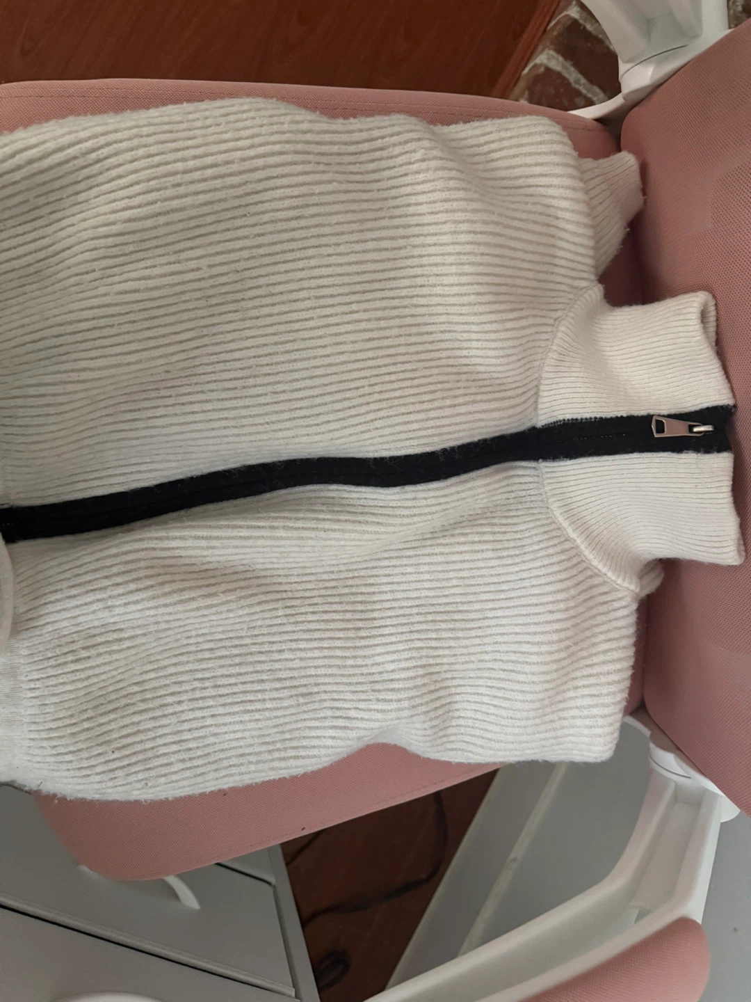 White Knit Zip-Up Crop Sweater - photo 4