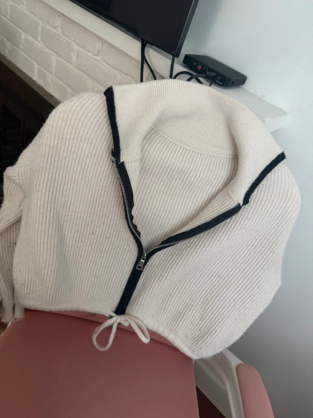 White Knit Zip-Up Crop Sweater - photo 3
