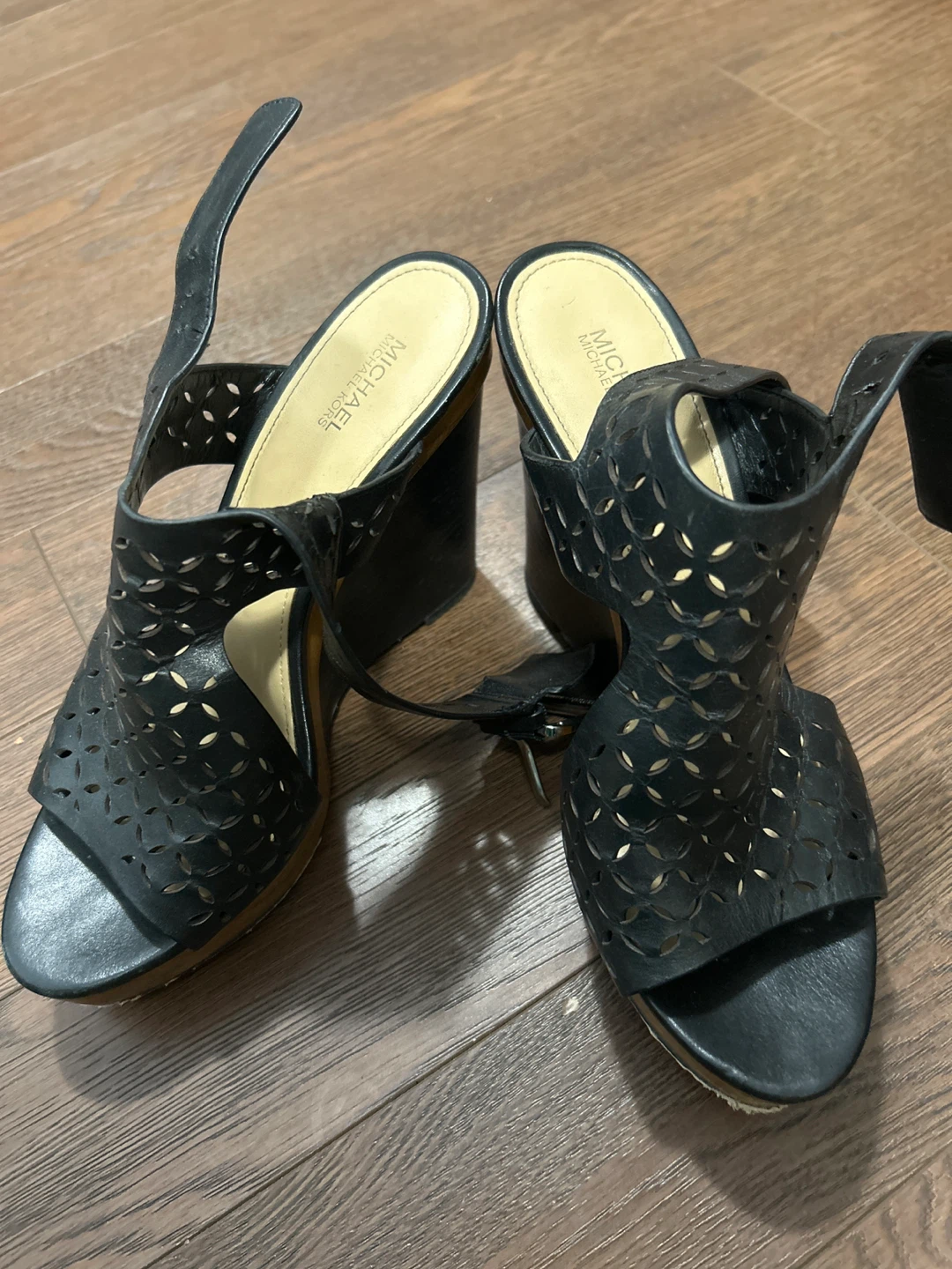 Michael Kors Black Leather Wedge Heels