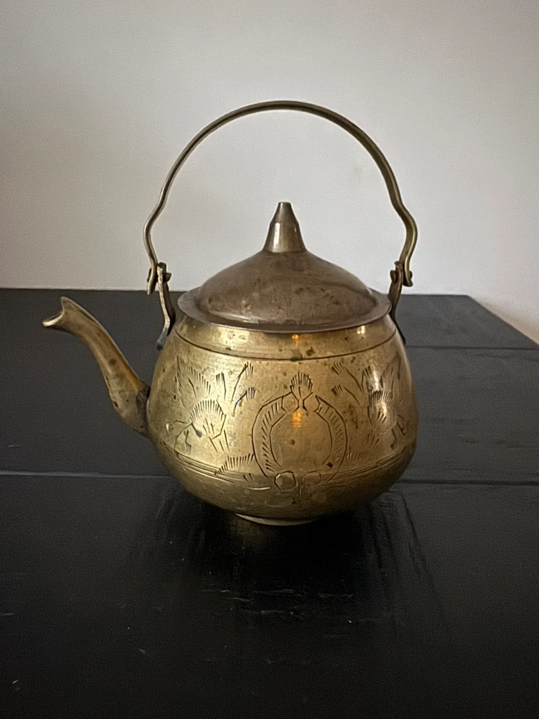 Vintage Brass Teapot with Floral Design#Cleanout