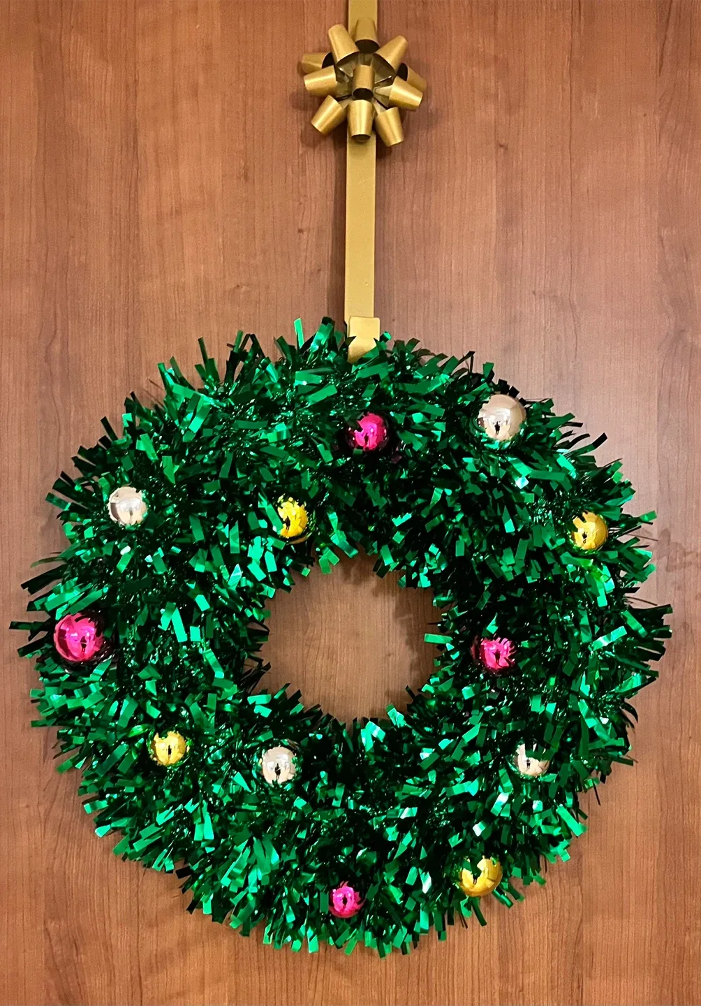 #Cleanout- Christmas Wreath - Green Tinsel with Ornaments image indicator(2)