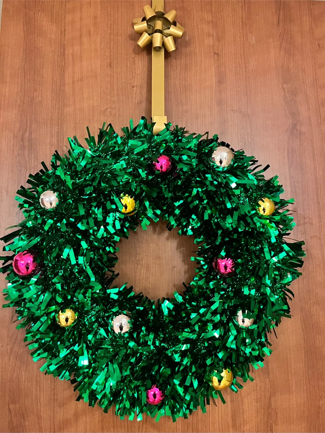 #Cleanout- Christmas Wreath - Green Tinsel with Ornaments