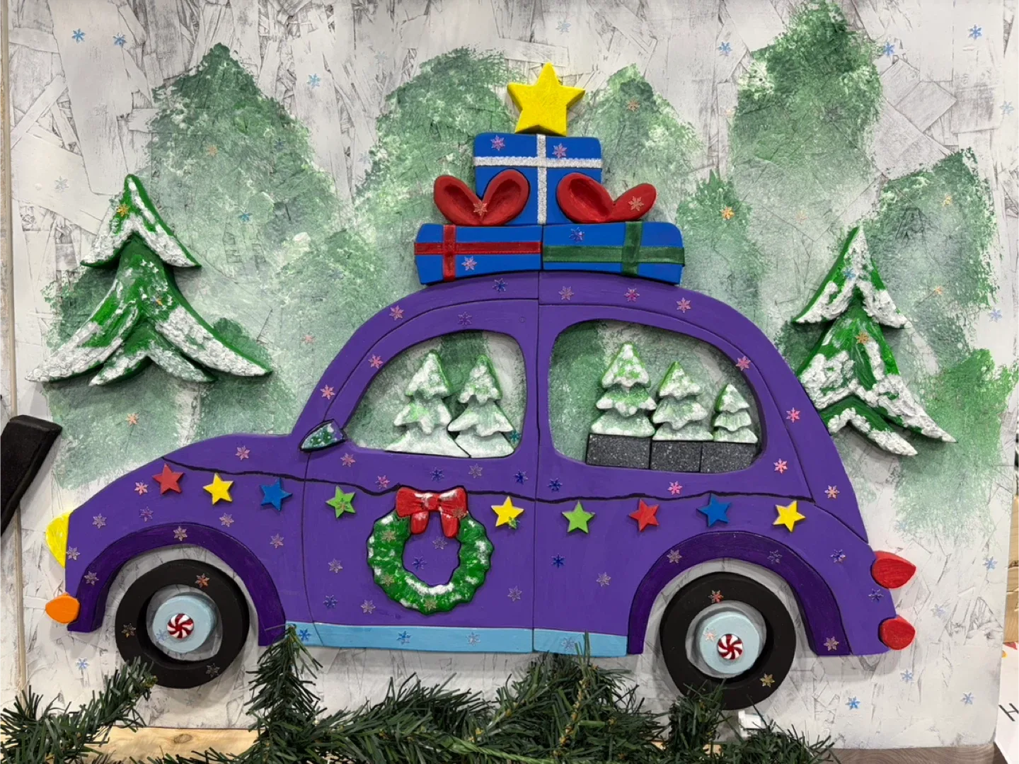 Handmade Wooden Christmas Car Wall Art