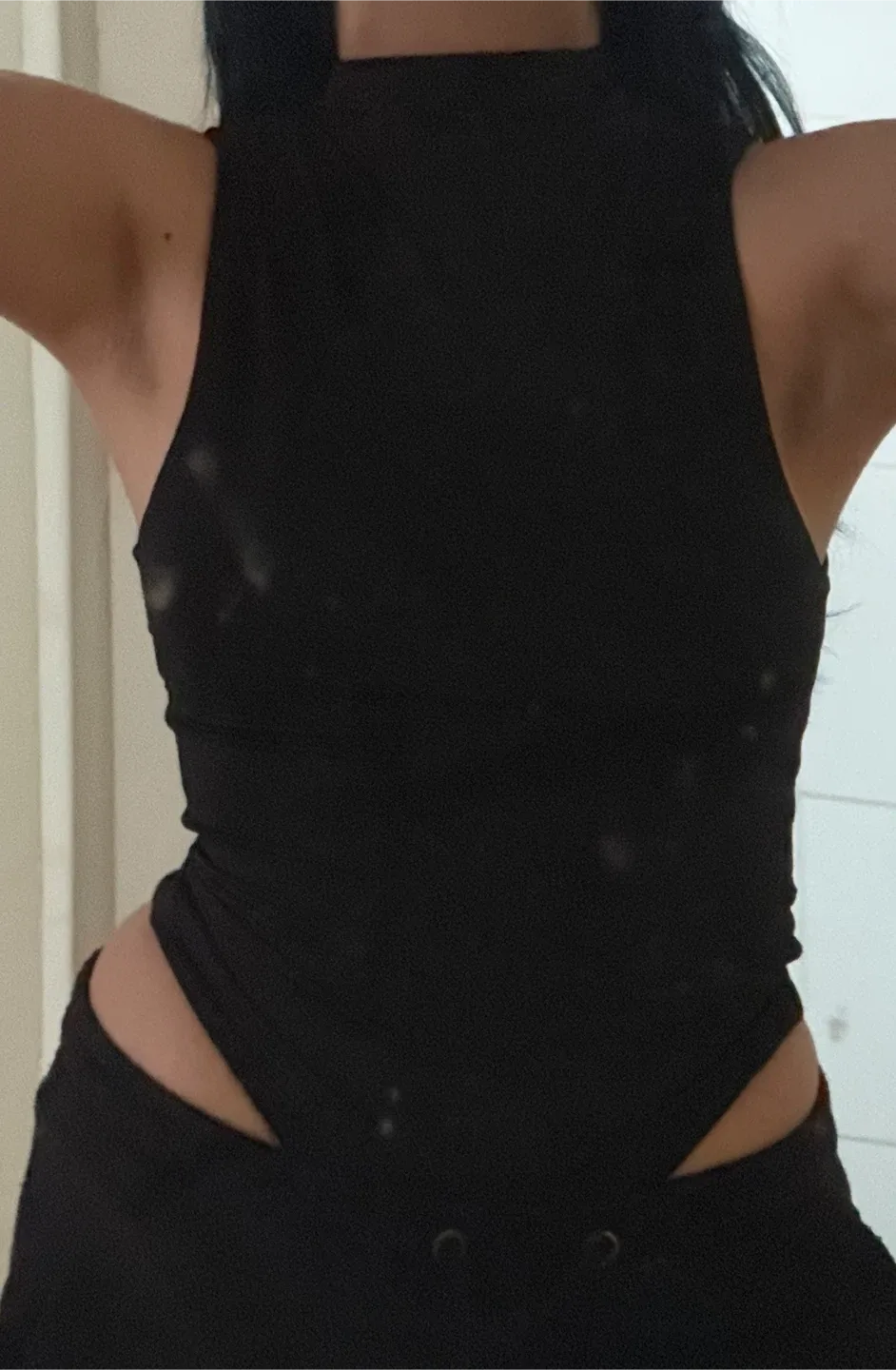 Black Sleeveless Bodysuit y2k