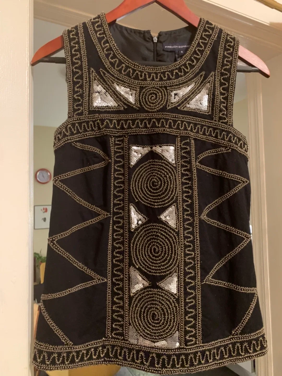 French Connection Silver and Black Ethnic Top  Size 0 image indicator(4)